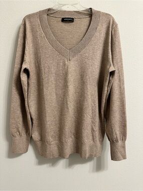 Merokeety  Women's V-Neck Sweater in Taupe Beige size L